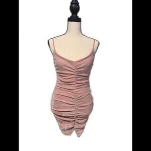 Glamorous Jump Pink Ruched Sparkle Mini Dress size XS NWT Prom Party Formal